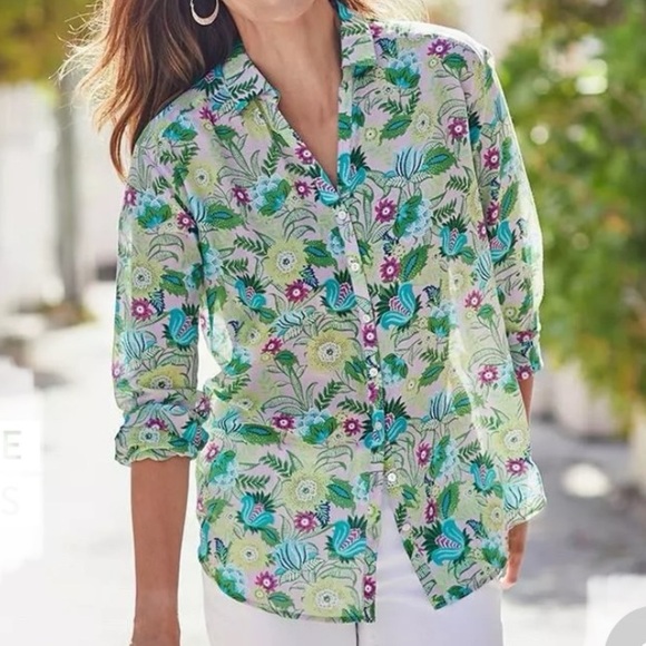 J. Jill Silk Blend Floral Jasmine Whimsical Blooms 
Button-Up Blouse - Picture 1 of 9